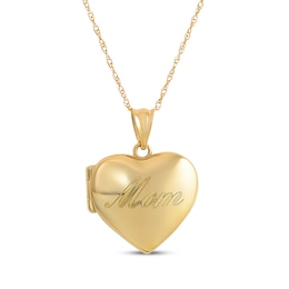 &quot;Mom&quot; Puffed Heart Locket Necklace 14K Yellow Gold 18&quot;