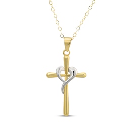 Cross with Heart Necklace 14K Two-Tone Gold 18&quot;
