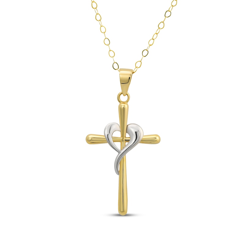 Main Image 1 of Cross with Heart Necklace 14K Two-Tone Gold 18"