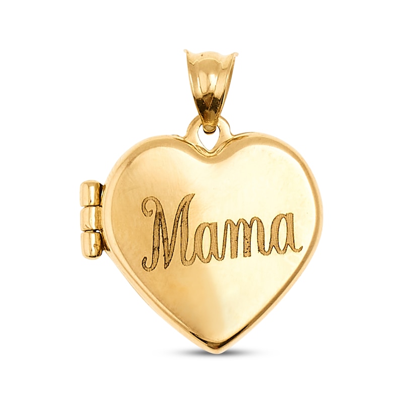 Main Image 1 of "Mama" Puffed Heart Locket Necklace 14K Yellow Gold 18"