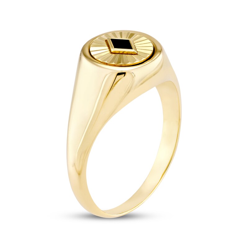 Main Image 2 of Black Enamel Diamond-Cut Circle Signet Ring 14K Yellow Gold