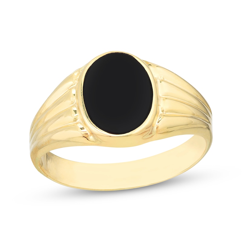 Black Enamel Oval Signet Ring 14K Yellow Gold
