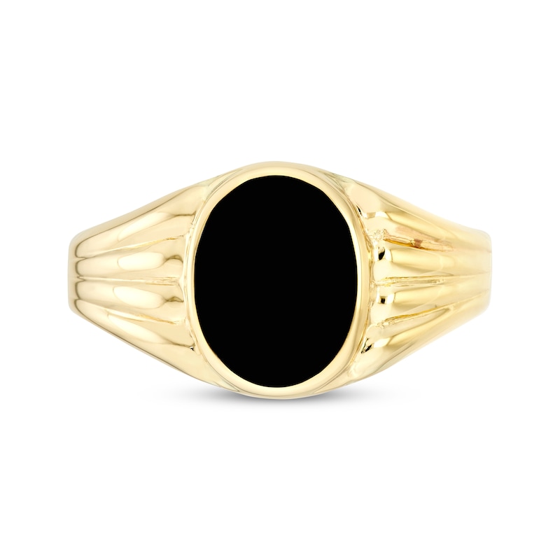 Black Enamel Oval Signet Ring 14K Yellow Gold
