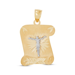 Diamond-Cut Crucifix Scroll Charm 14K Two-Tone Gold