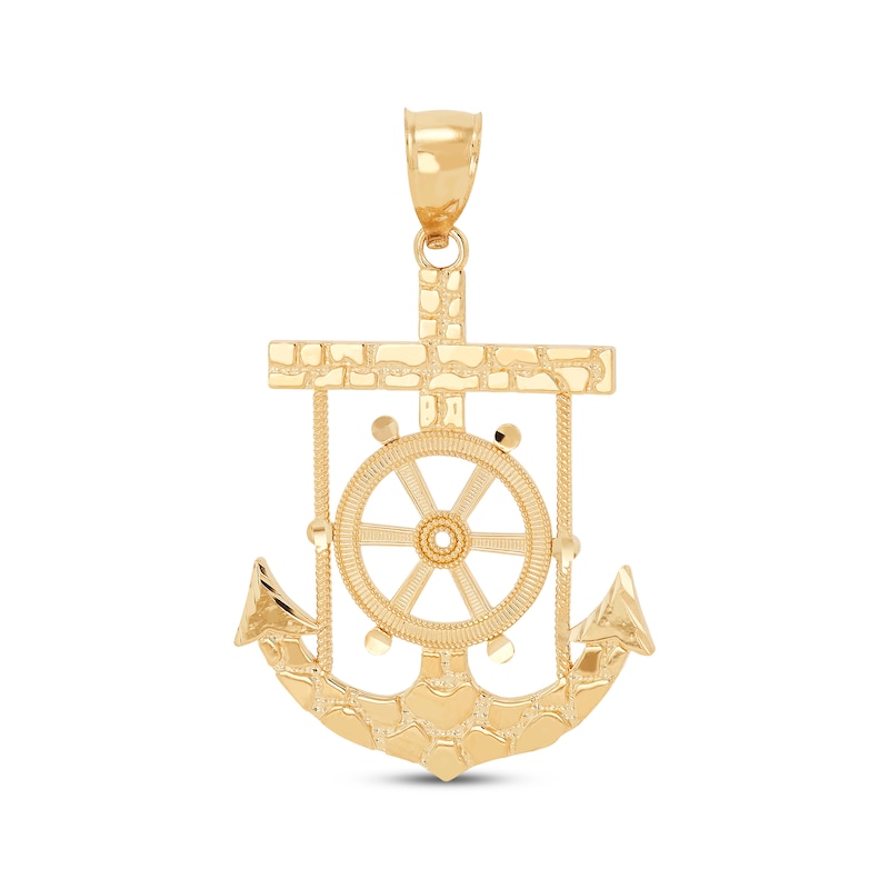 Main Image 1 of Diamond-Cut Wheel & Anchor Nugget Charm 14K Yellow Gold