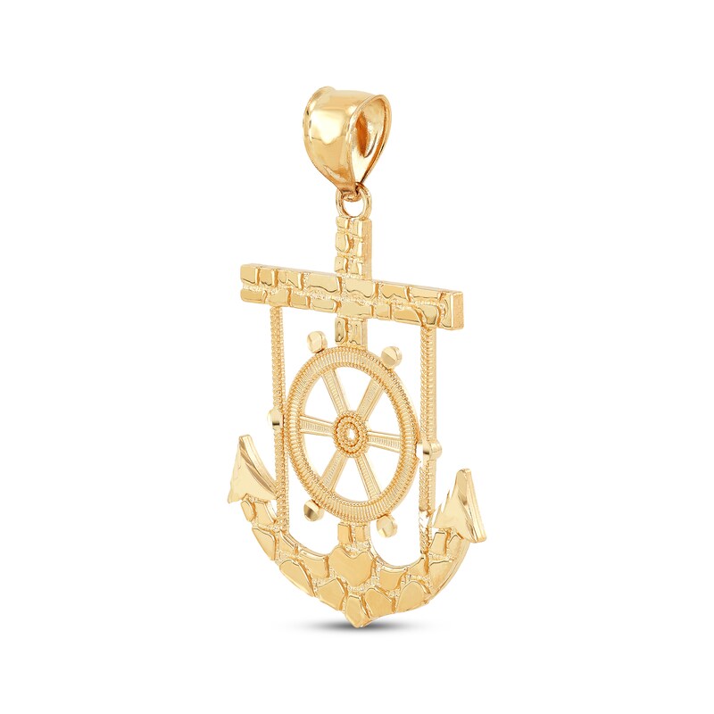 Main Image 2 of Diamond-Cut Wheel & Anchor Nugget Charm 14K Yellow Gold