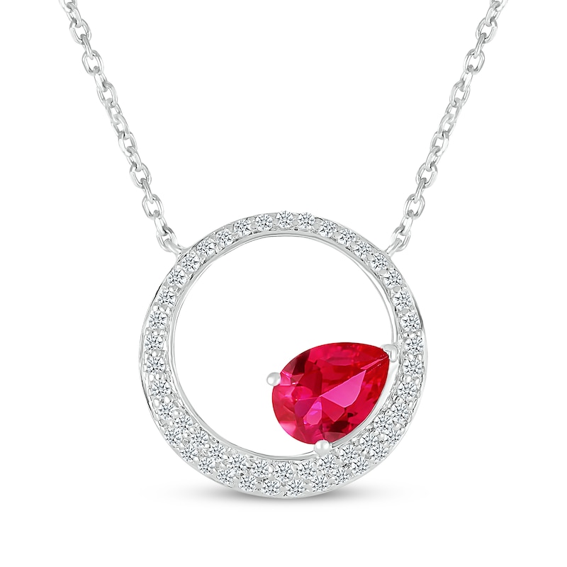 Pear-Shaped Lab-Created Ruby & White Lab-Created Sapphire Circle Necklace Sterling Silver 18"