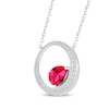 Thumbnail Image 1 of Pear-Shaped Lab-Created Ruby & White Lab-Created Sapphire Circle Necklace Sterling Silver 18"