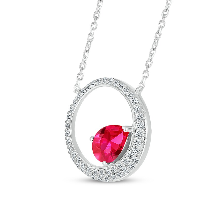 Pear-Shaped Lab-Created Ruby & White Lab-Created Sapphire Circle Necklace Sterling Silver 18"