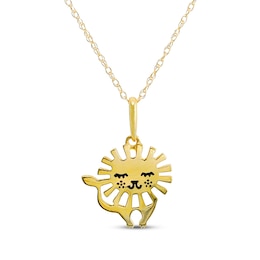 Children's Black Enamel Lion Necklace 14K Yellow Gold 13&quot;