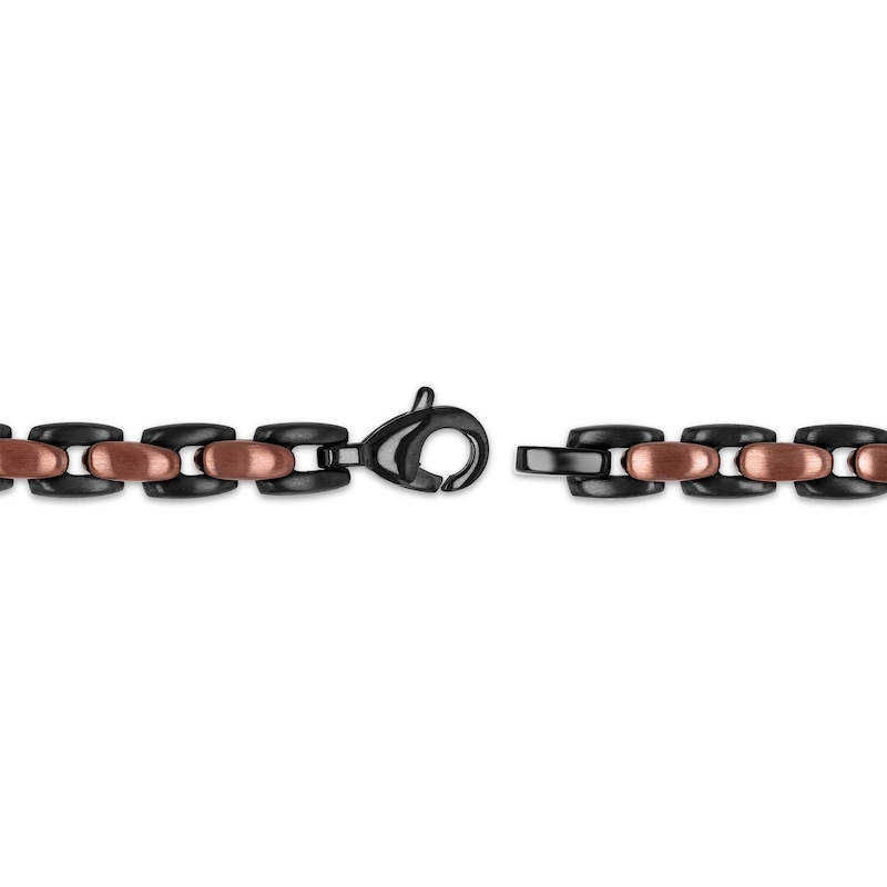 Solid Chain Link Bracelet Brown & Black Ion-Plated Stainless Steel 8.5"