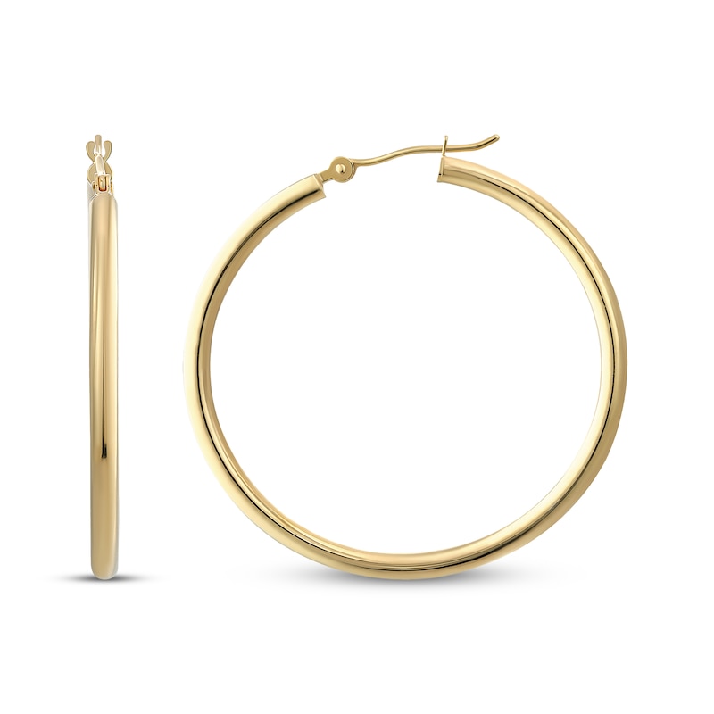 Main Image 1 of Polished Tube Hoop Earrings 18K Yellow Gold 30mm