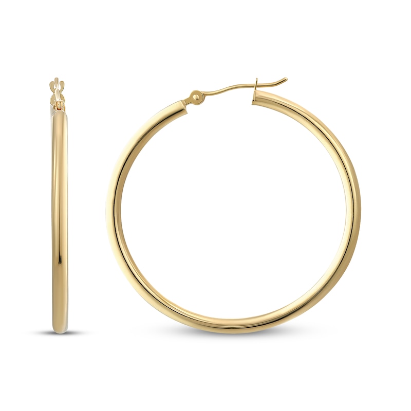 Polished Tube Hoop Earrings 18K Yellow Gold 30mm