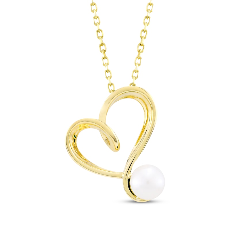 Main Image 1 of Cultured Pearl Tilted Heart Necklace 10K Yellow Gold 18"
