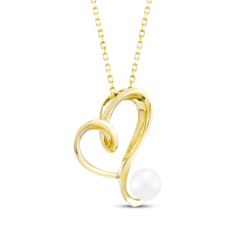 Main Image 2 of Cultured Pearl Tilted Heart Necklace 10K Yellow Gold 18"