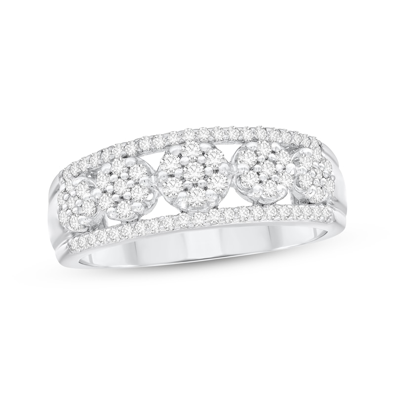 Main Image 1 of Adore Diamond Cluster Anniversary Ring 1/2 ct tw 10K White Gold