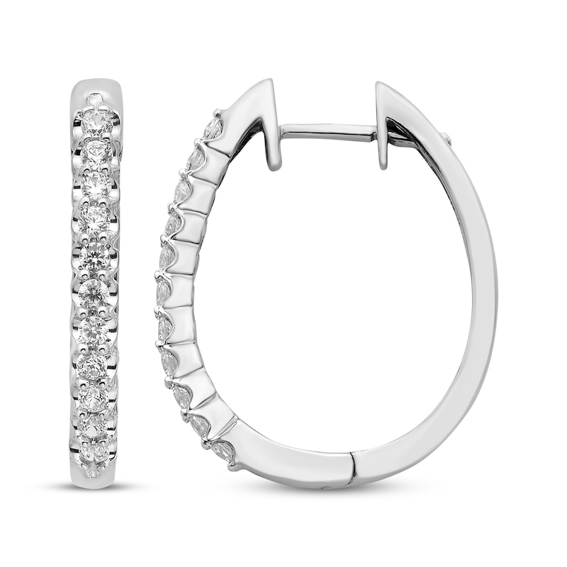 Main Image 3 of Diamond Oval Hoop Earrings 1/2 ct tw 10K White Gold