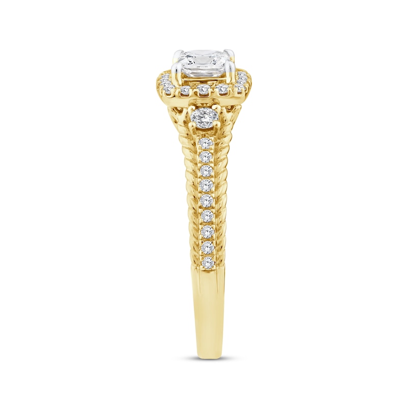 Main Image 2 of Threads of Love Princess-Cut Diamond Halo Engagement Ring 3/4 ct tw 14K Yellow Gold