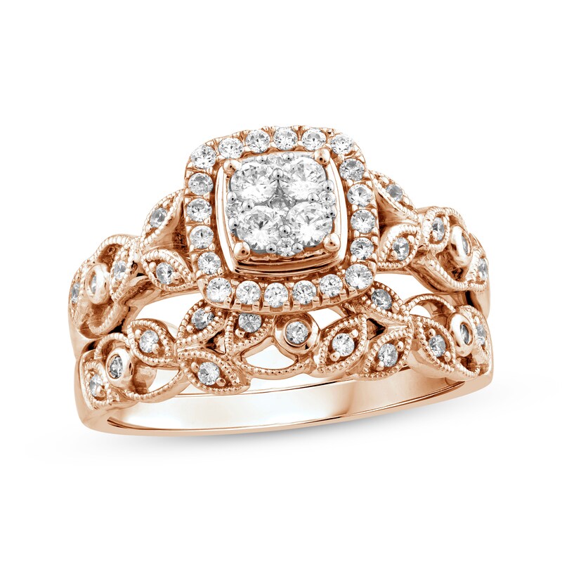 Main Image 1 of Adore Multi-Diamond Vintage-Style Bridal Set 3/8 ct tw 10K Rose Gold