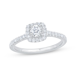 Adore Round-Cut Diamond Cushion Halo Engagement Ring 1/2 ct tw 14K White Gold