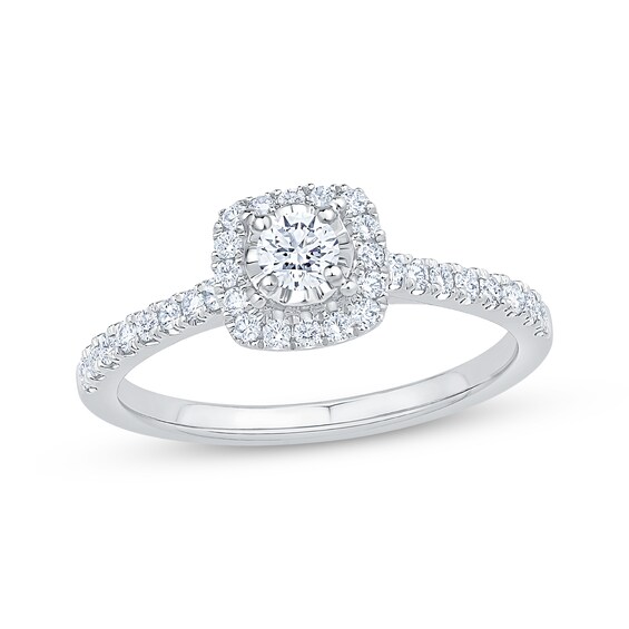 Adore Round-Cut Diamond Cushion Halo Engagement Ring 1/2 ct tw 14K White Gold