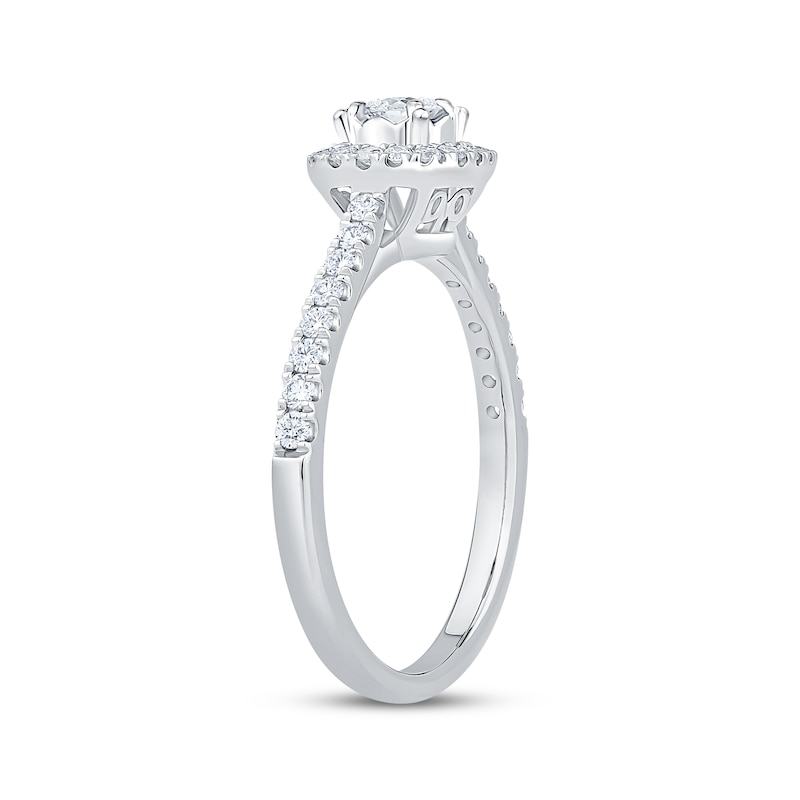 Main Image 2 of Adore Round-Cut Diamond Cushion Halo Engagement Ring 1/2 ct tw 14K White Gold