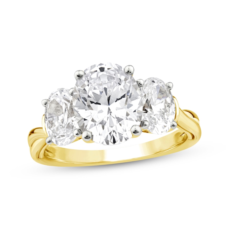Main Image 1 of Memories Moments Magic Oval-Cut Lab-Grown Diamond Three-Stone Engagement Ring 3-1/2 ct tw 14K Yellow Gold