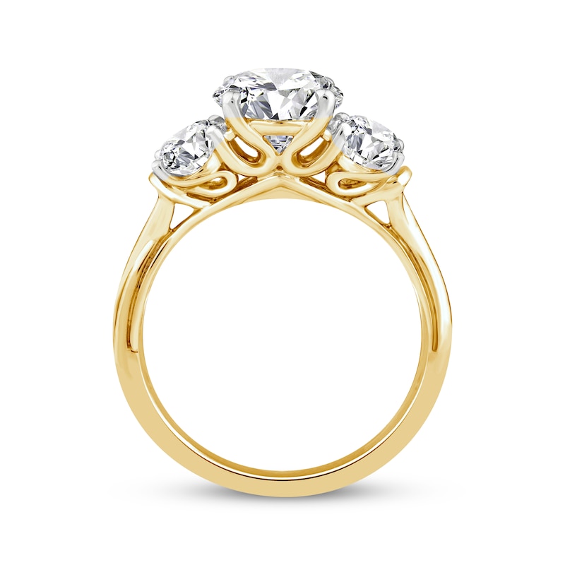 Main Image 3 of Memories Moments Magic Oval-Cut Lab-Grown Diamond Three-Stone Engagement Ring 3-1/2 ct tw 14K Yellow Gold