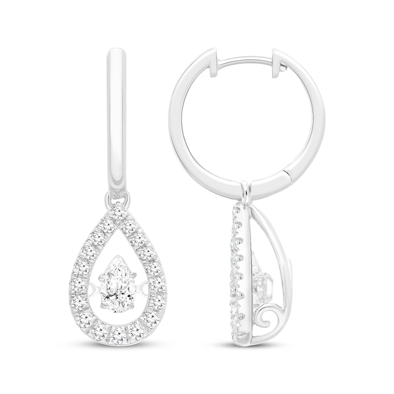 Unstoppable Love Pear-Shaped Lab-Grown Diamond Drop Hoop Earrings 1 ct tw 14K White Gold
