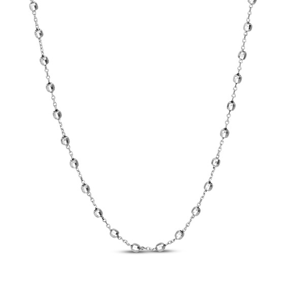 Disco Bead Station Necklace Hollow 14K White Gold 18"