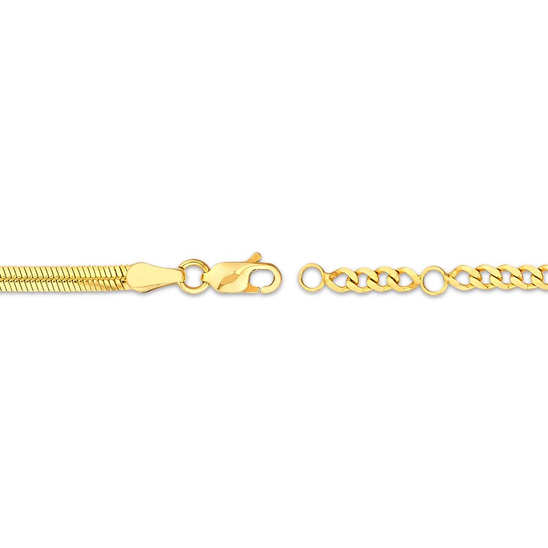 Main Image 3 of Herringbone & Curb Chain Bracelet with Circle Charm Hollow 14K Yellow Gold 7.5"