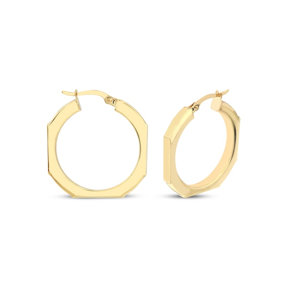 Octagon Angled Hoop Earrings 10K Yellow Gold 24.4mm