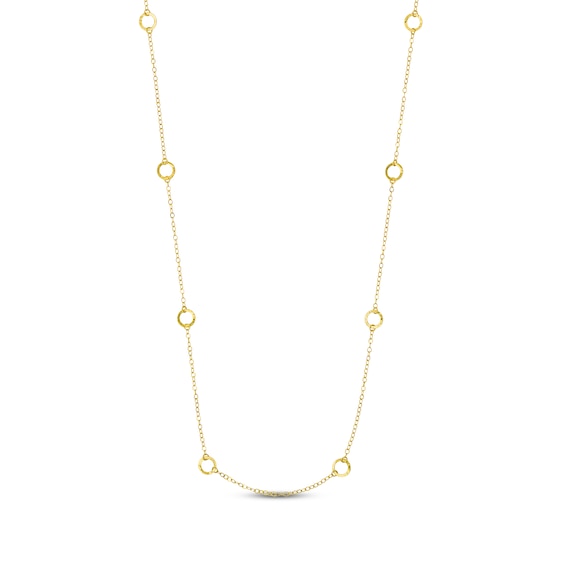 Circle Station Necklace Solid 14K Yellow Gold 36"