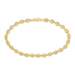 Puff Mariner Chain Bracelet Solid 14K Yellow Gold 7.5"