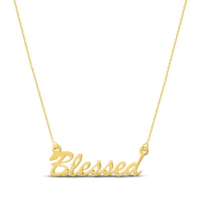 Main Image 1 of "Blessed" Cursive Necklace 14K Yellow Gold 16"