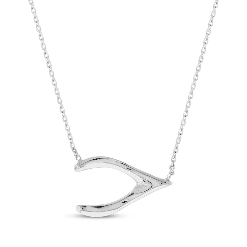 Main Image 1 of Sideways Wishbone Necklace 14K White Gold 16"