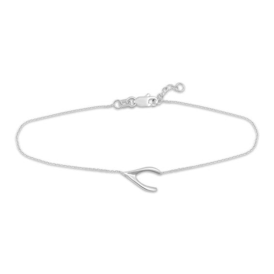 Sideways Wishbone Bracelet 14K White Gold 7"
