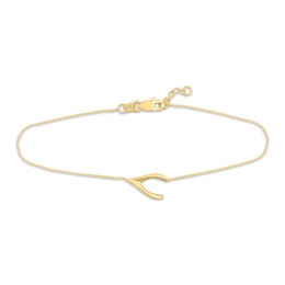 Sideways Wishbone Bracelet 14K Yellow Gold 7"