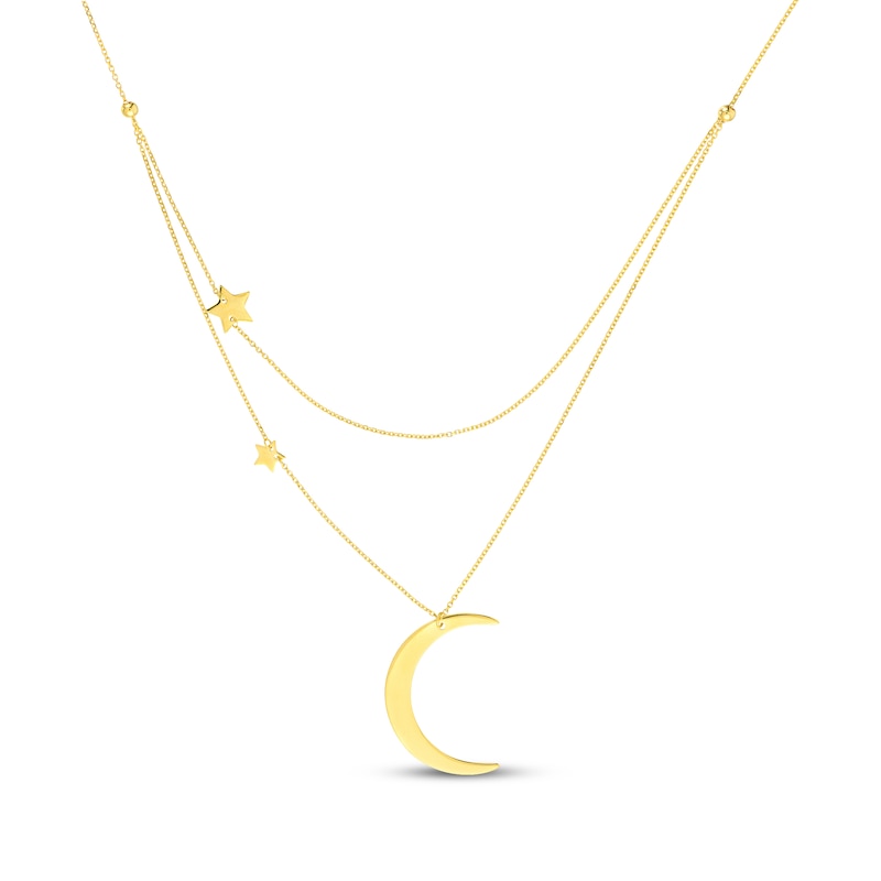 Main Image 1 of Moon & Stars Layered Necklace 14K Yellow Gold 18"