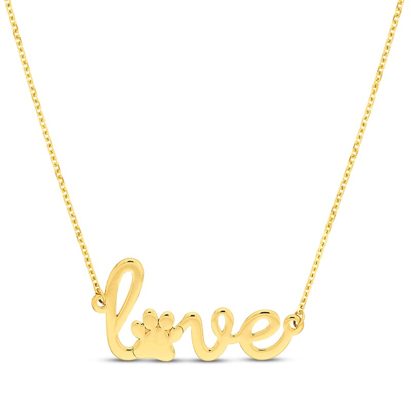 Main Image 1 of "Love" Paw Print Necklace 14K Yellow Gold 18"