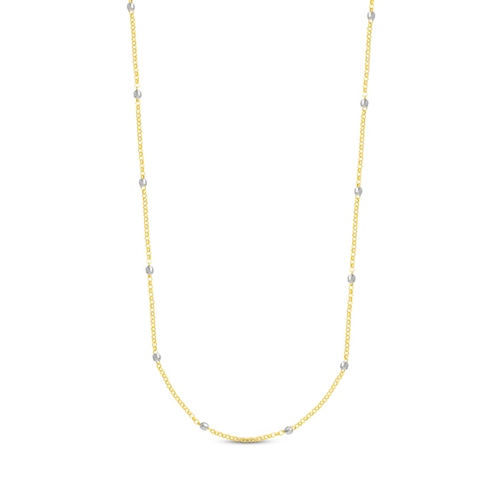 Faceted Bead Station Chain Necklace 14K Two-Tone Gold 36"
