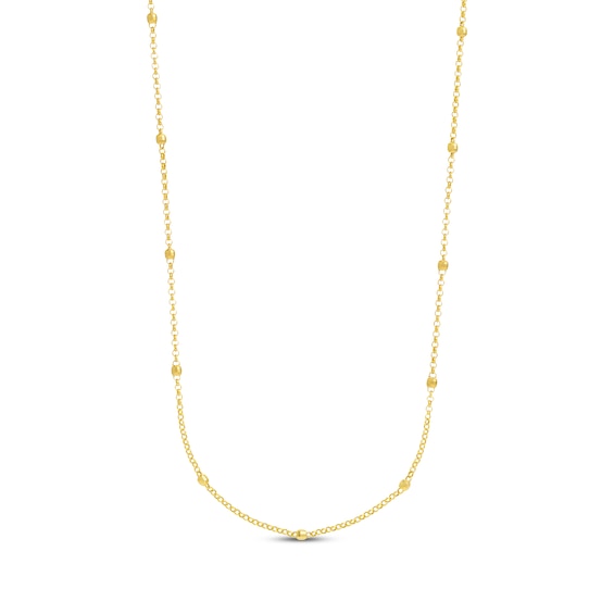 Faceted Bead Station Chain Necklace 14K Yellow Gold 36"
