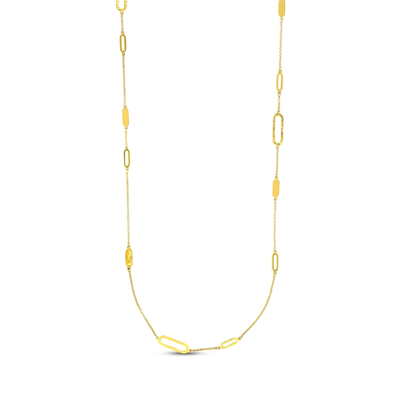 Main Image 1 of Paperclip & Oval Link Station Chain Necklace 14K Yellow Gold 36"