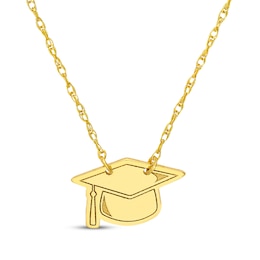 Graduation Cap Necklace 14K Yellow Gold 18"