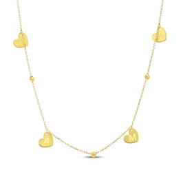 "Mama" Heart Dangle Bead Station Chain Necklace 14K Yellow Gold 18"