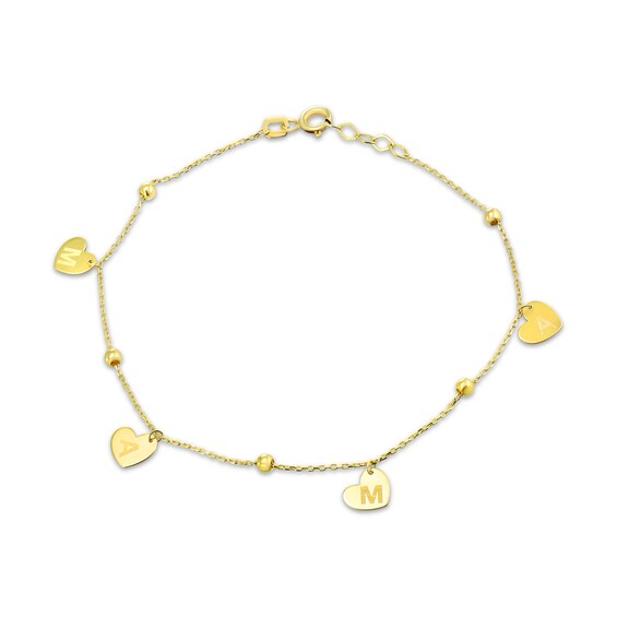 "Mama" Heart Dangle Station Chain Bracelet 14K Yellow Gold 7"