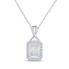 Thumbnail Image 1 of Octagon-Cut Lab-Created Opal & White Lab-Created Sapphire Necklace Sterling Silver 18"