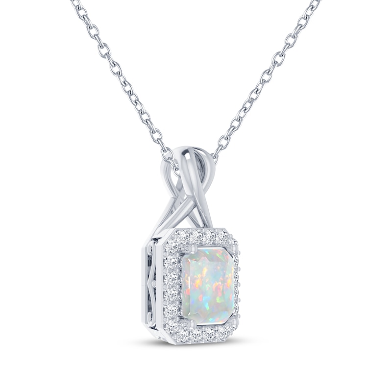 Main Image 2 of Octagon-Cut Lab-Created Opal & White Lab-Created Sapphire Necklace Sterling Silver 18"