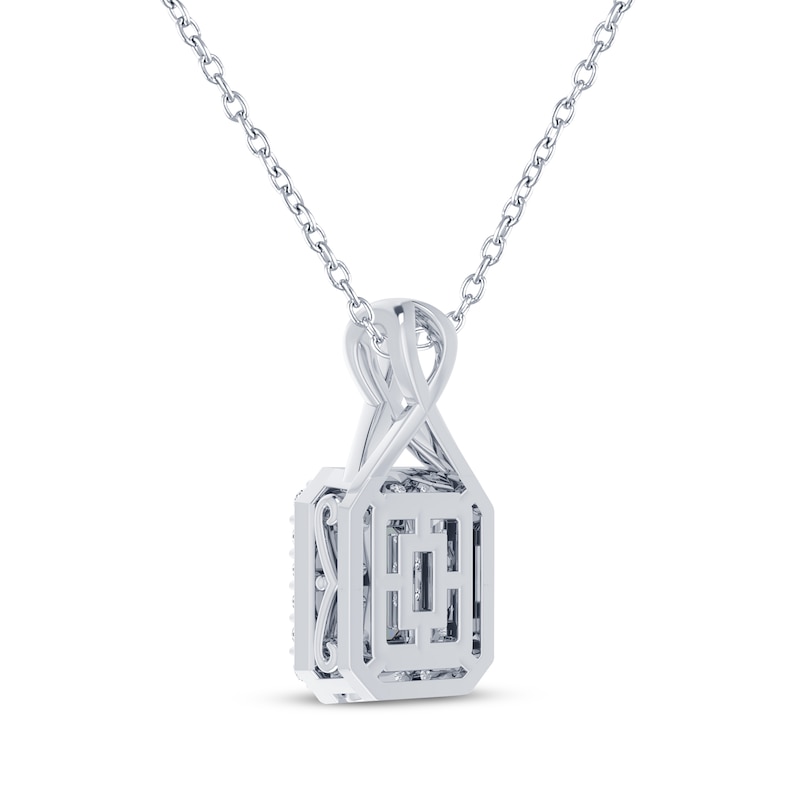 Main Image 3 of Octagon-Cut Lab-Created Opal & White Lab-Created Sapphire Necklace Sterling Silver 18"
