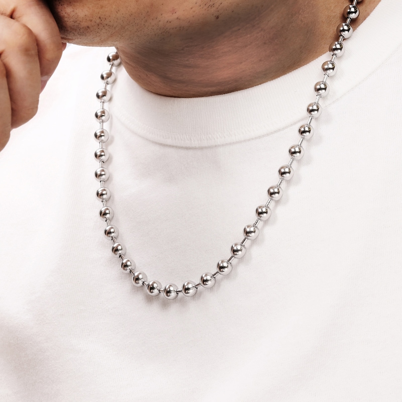 Main Image 4 of Bead Chain Necklace 8mm Solid Stainless Steel 24"
